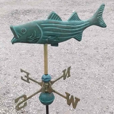 Aged Copper Cottage Fish and Lure Verdigris Weathervane